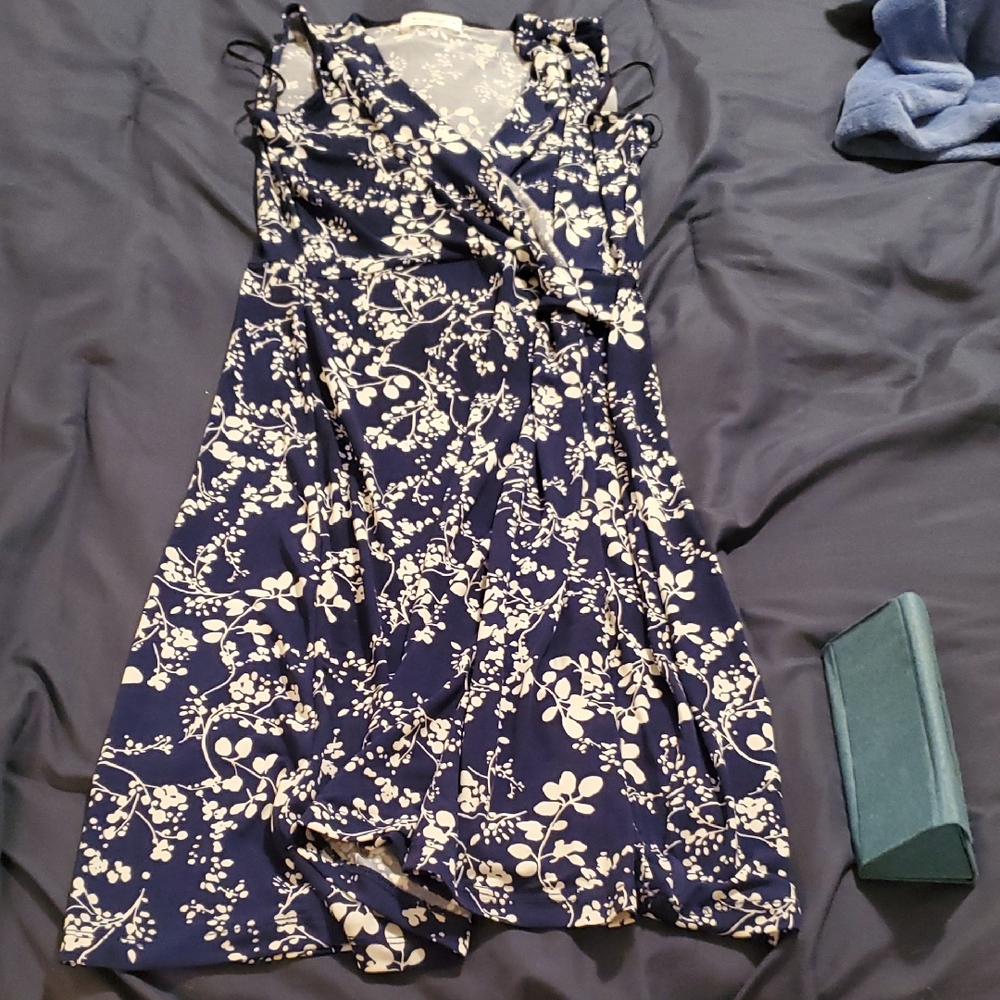 Kaileigh Navy and White Asymmetrical Floral Dress